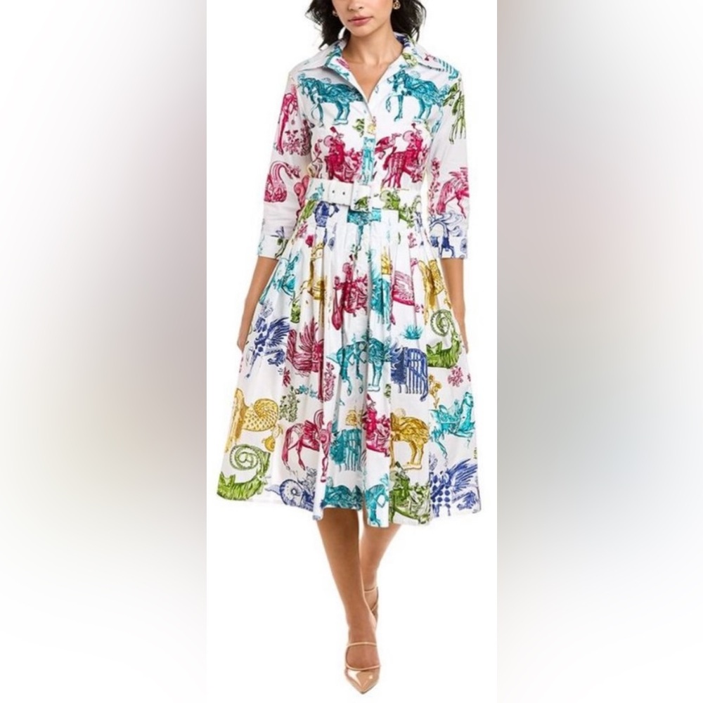 Samantha Sung Colorful Animal Print Shirt Dress, Size 8